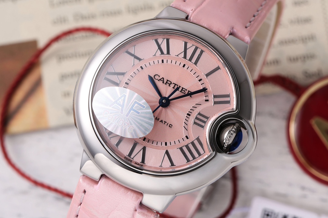 AF Factory Ballon Bleu Watch 33mm Silver Case Pink Dial Pink Leather Strap