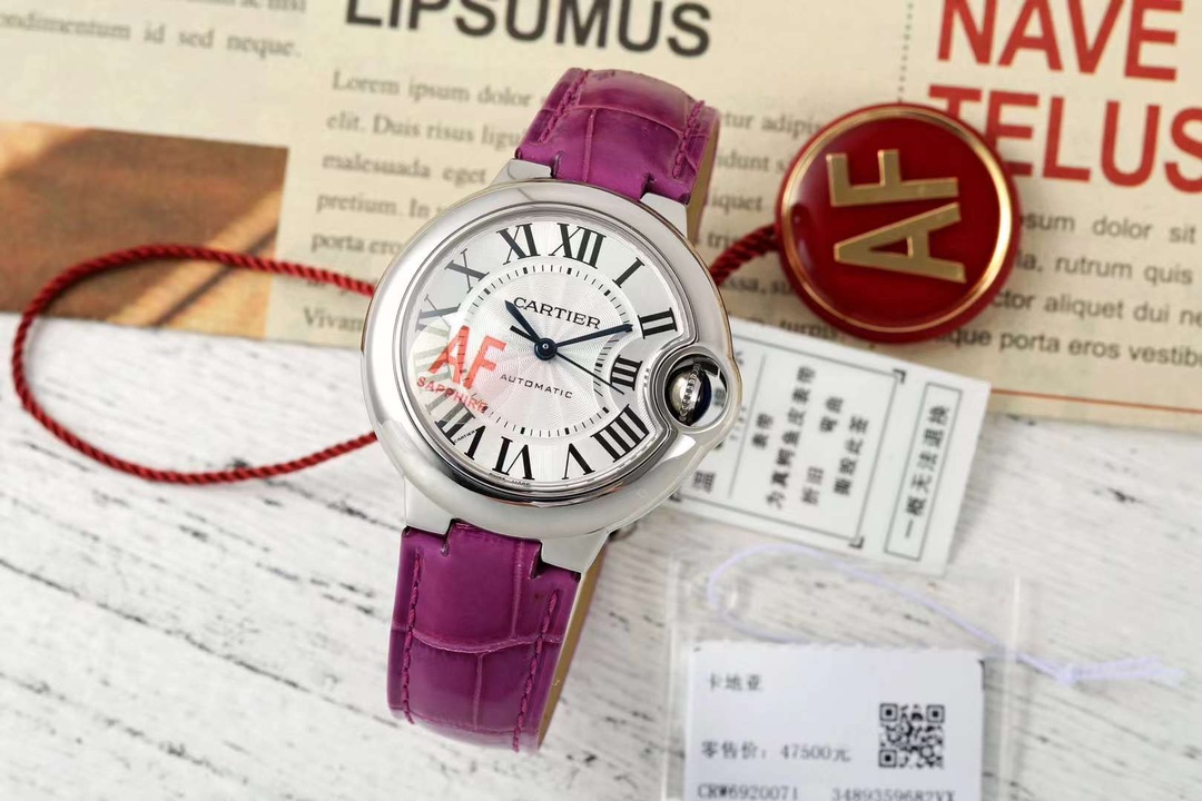 AF Factory Ballon Bleu Watch 33mm Silver Case Silver Dial Purple Leather Strap