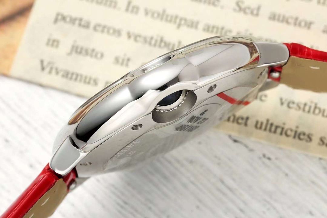 AF Factory Ballon Bleu Watch 33mm Silver Case Silver Dial Bright Red Leather Strap