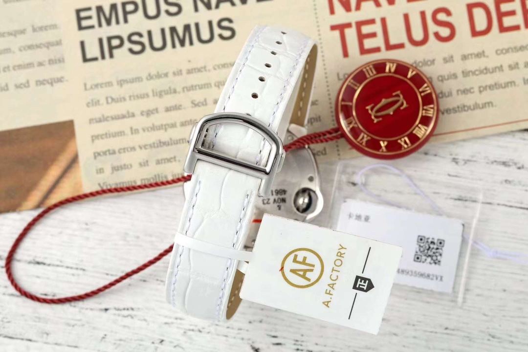 AF Factory Ballon Bleu Watch 33mm Silver Case Silver Dial White Leather Strap