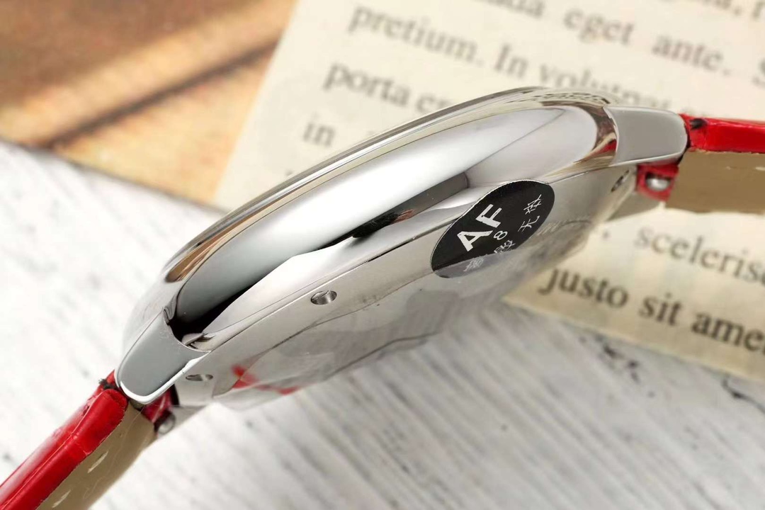 AF Factory Ballon Bleu Watch 33mm Silver Case Silver Dial Bright Red Leather Strap