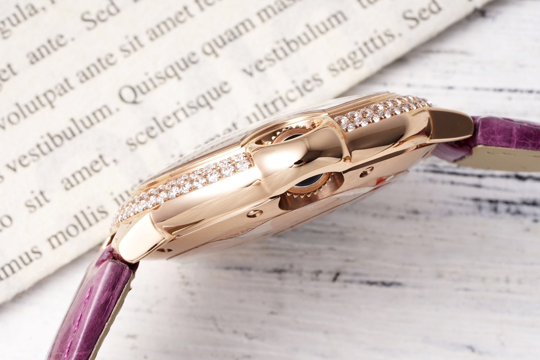 AF Factory Ballon Bleu Watch 33mm Rose Gold Diamond Case Purple Leather Strap