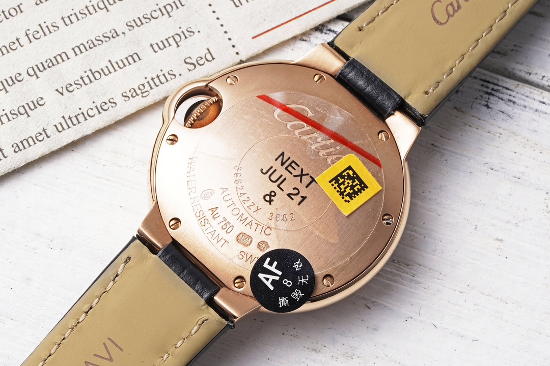 AF Factory Ballon Bleu Watch 33mm Rose Gold Diamond Case Black Leather Strap