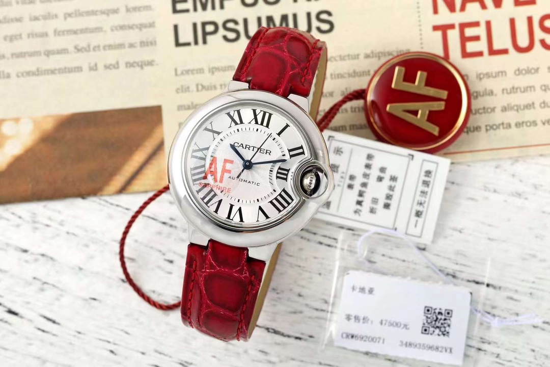 AF Factory Ballon Bleu Watch 33mm Silver Case Silver Dial Burgundy Leather Strap