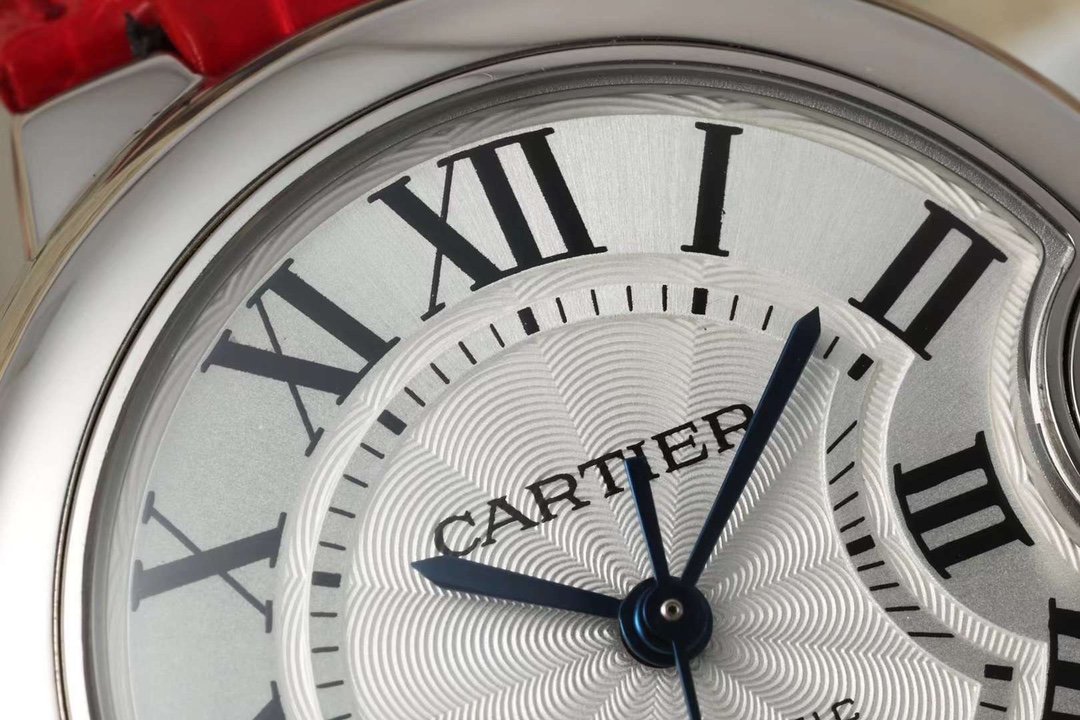 AF Factory Ballon Bleu Watch 33mm Silver Case Silver Dial Bright Red Leather Strap