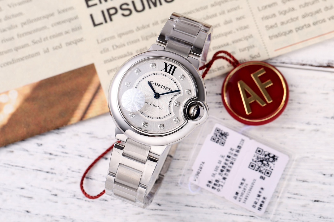 AF Factory Ballon Bleu Watch 33mm Silver Case Silver Bracelet Diamond Dial