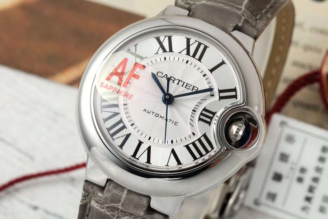 AF Factory Ballon Bleu Watch 33mm Silver Case Silver Dial Grey Leather Strap