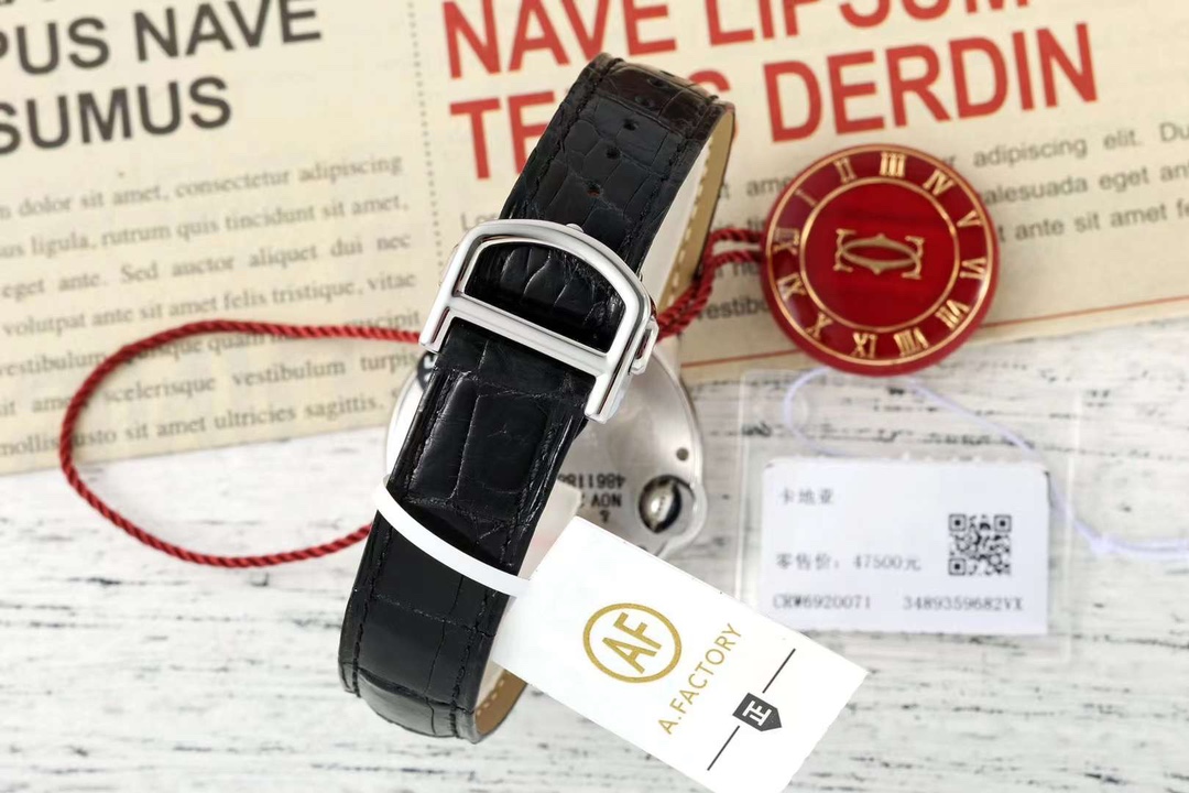 AF Factory Ballon Bleu Watch 33mm Silver Case Silver Dial Black Leather Strap