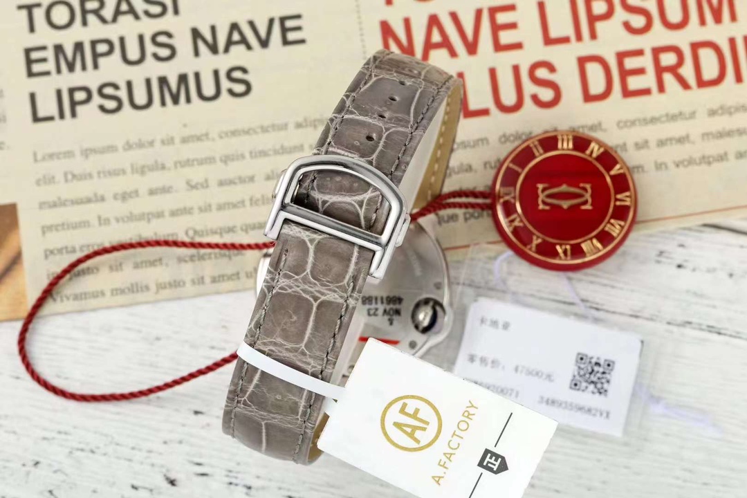 AF Factory Ballon Bleu Watch 33mm Silver Case Silver Dial Grey Leather Strap