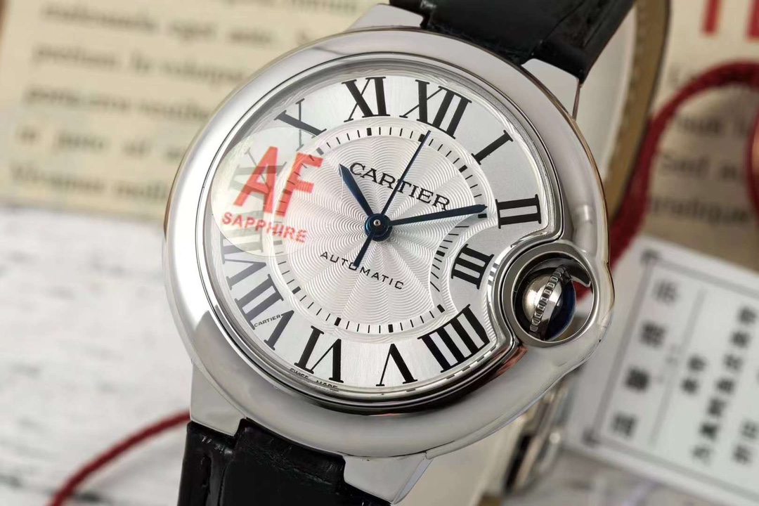 AF Factory Ballon Bleu Watch 33mm Silver Case Silver Dial Black Leather Strap