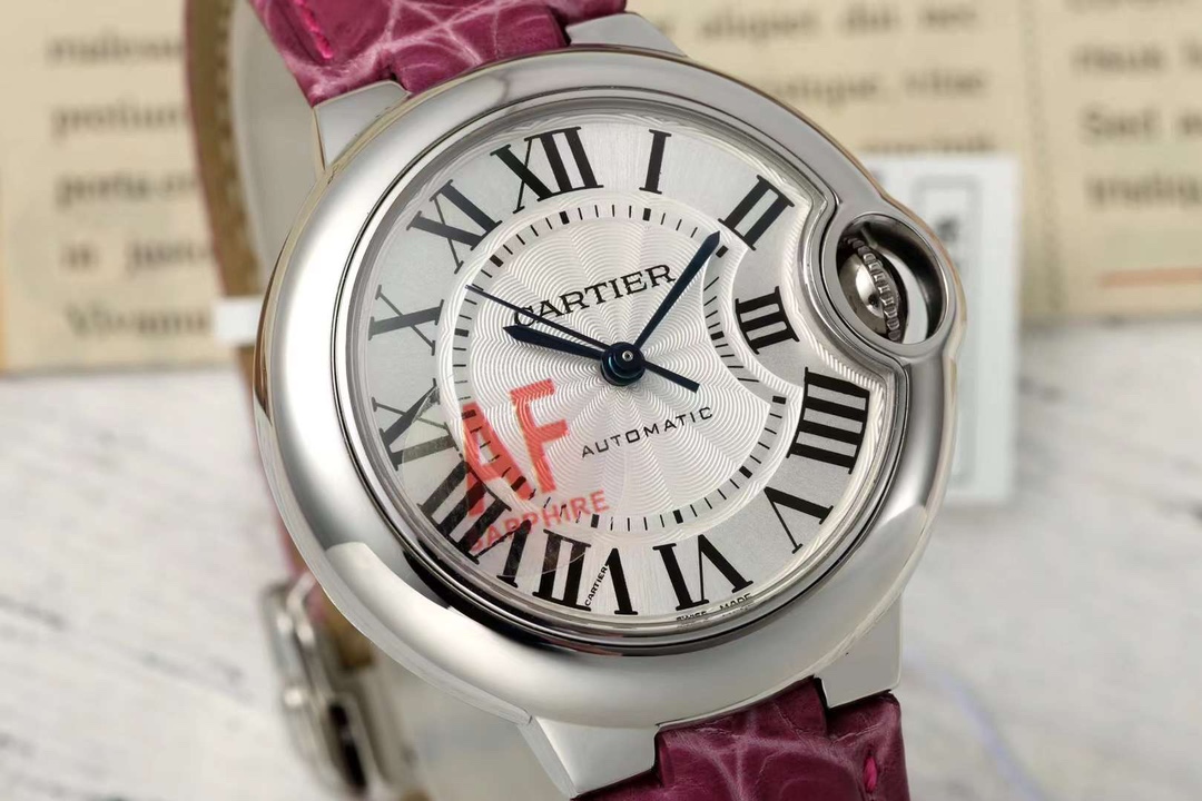 AF Factory Ballon Bleu Watch 33mm Silver Case Silver Dial Rose Red Leather Strap
