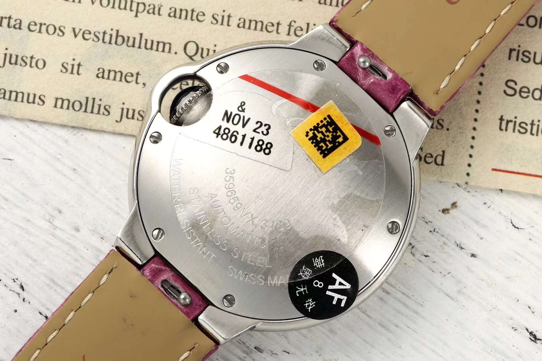 AF Factory Ballon Bleu Watch 33mm Silver Case Silver Dial Rose Red Leather Strap