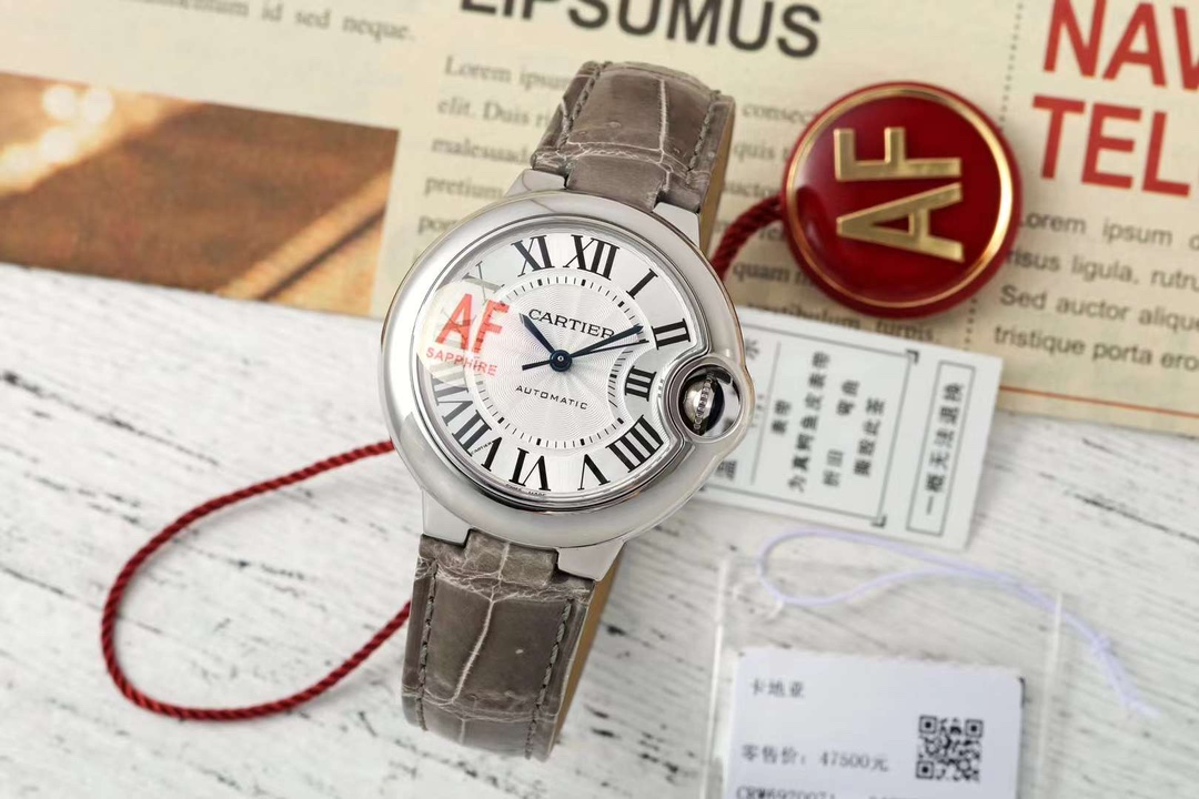 AF Factory Ballon Bleu Watch 33mm Silver Case Silver Dial Grey Leather Strap