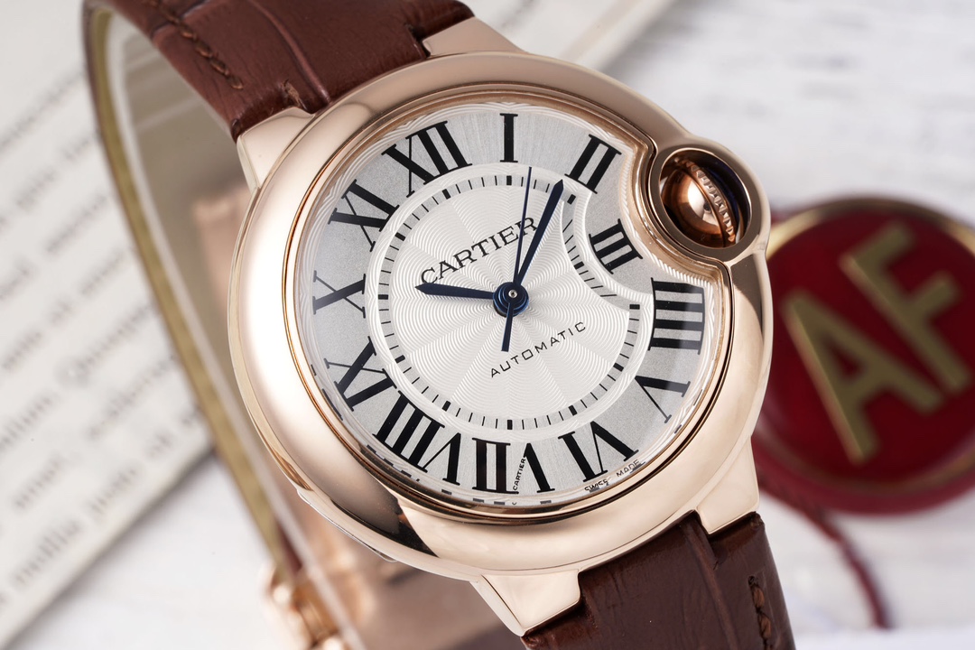 AF Factory Ballon Bleu Watch 33mm Rose Gold Case Dark Red Leather Strap (Multiple Dial Options)