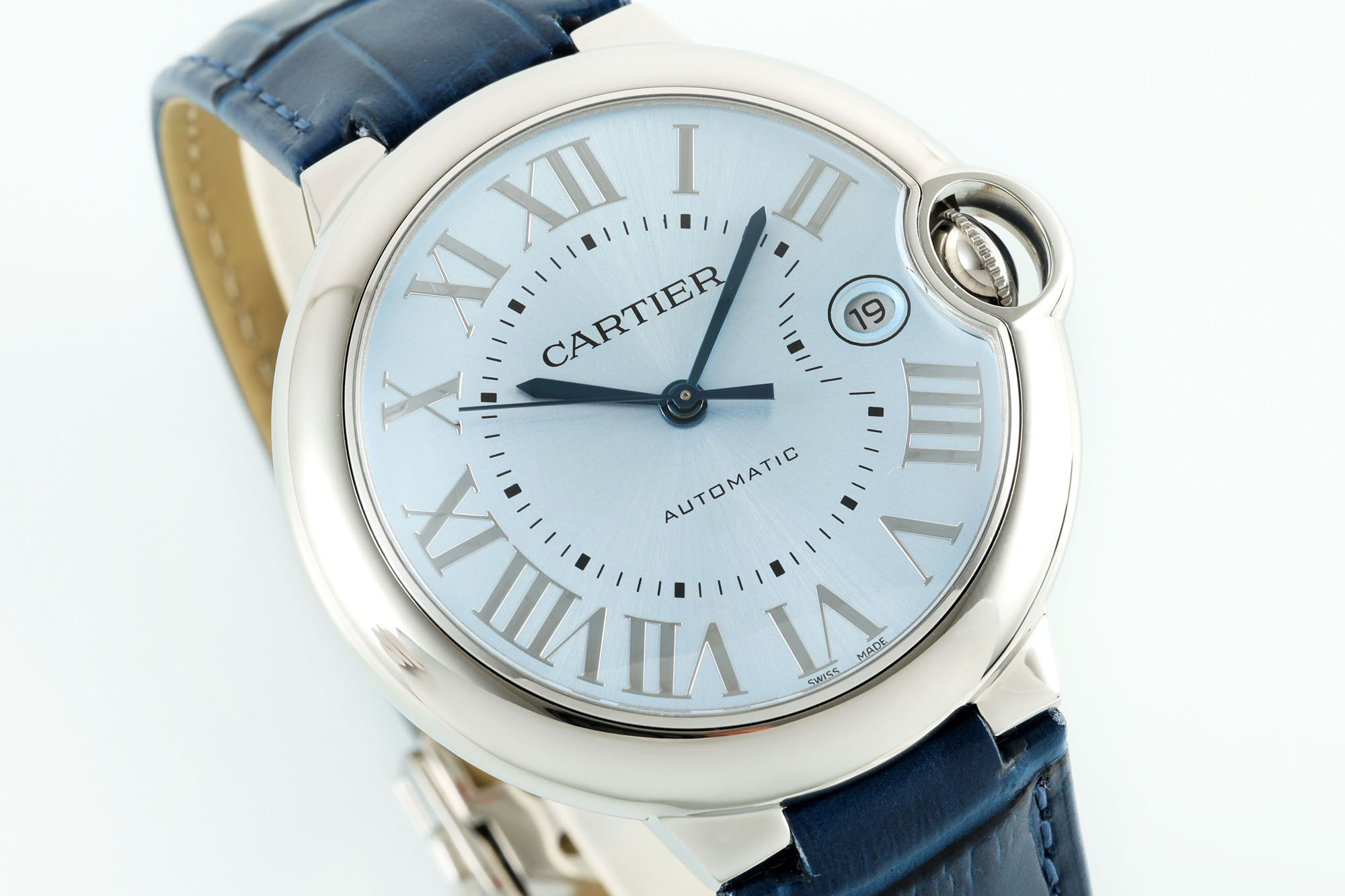 AF Factory Ballon Bleu Watch – 42mm Date Automatic  Silver Case Blue Leather Strap