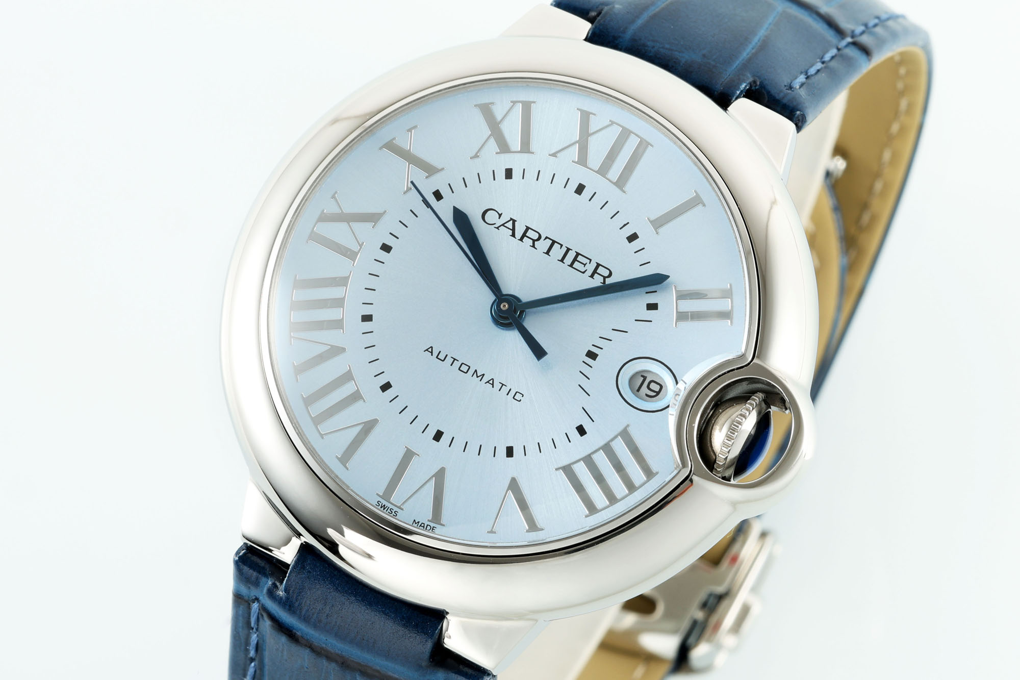 AF Factory Ballon Bleu Watch – 42mm Date Automatic  Silver Case Blue Leather Strap